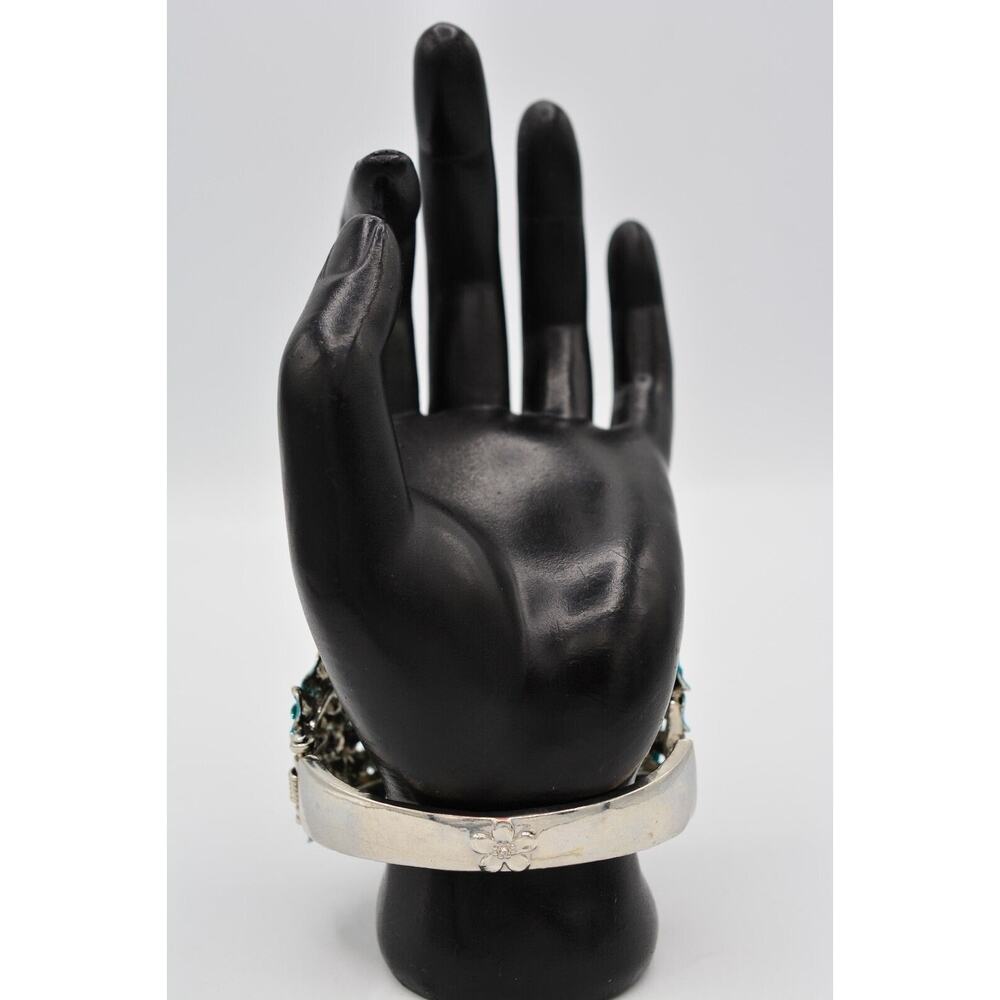 Blue Crystal Statement Bangle Bracelet Silver Spa… - image 7